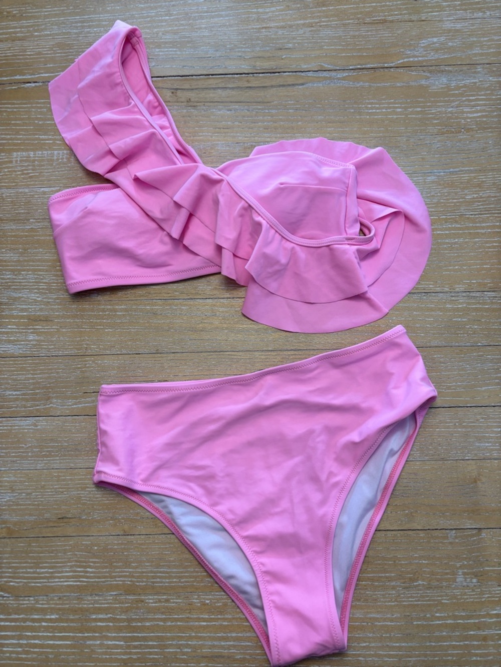 H&M Pink Ruffle One-Shoulder Bikini Set